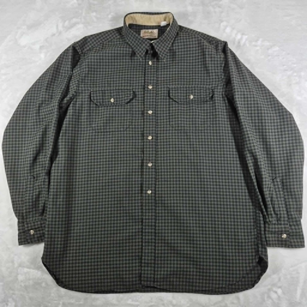 Cabelas Button Up Shirt Men's 2XLT Tall Green Checker Corduroy Neck Cuff Hunting
